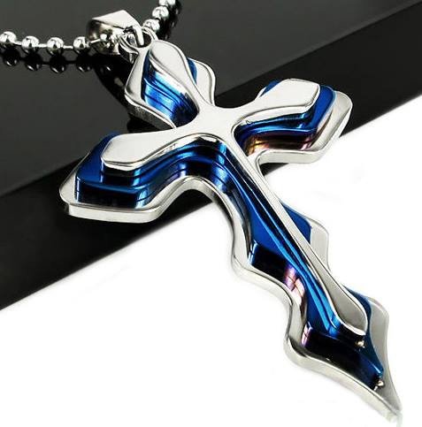 BLUE CURVED CROSS PENDANT NECKLACE Thin Blue Line Wear