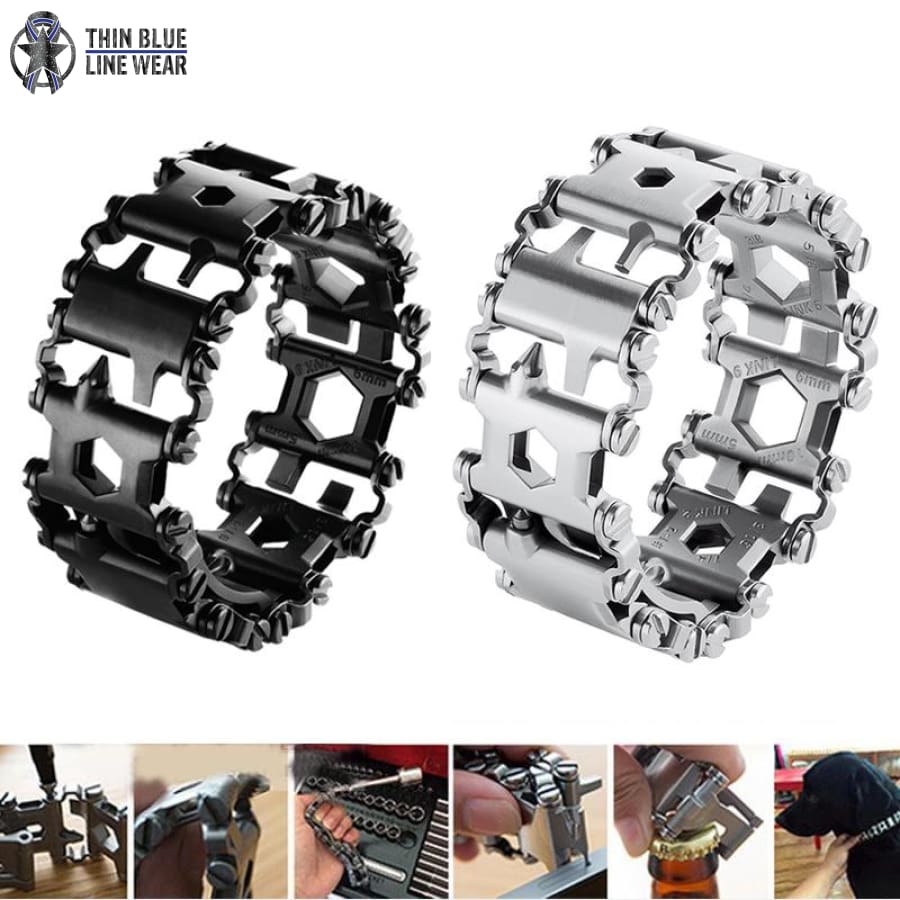 29-in-1 Stainless Steel Wearable Multitool Bracelet - Thin Blue Line Wear