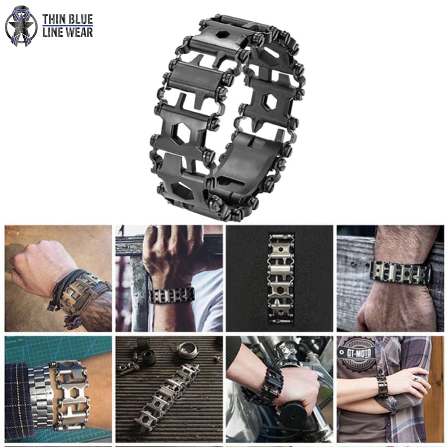 29-in-1 Stainless Steel Wearable Multitool Bracelet - Thin Blue Line Wear