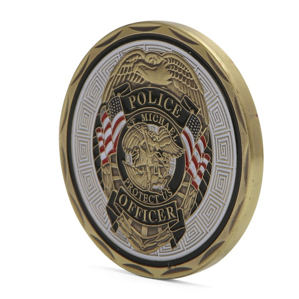 St Michael Police Officer Badge Challenge Coin - Thin Blue Line Wear