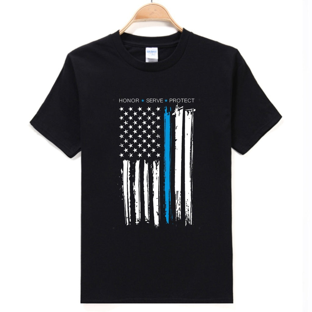 Thin Blue Line USA Flag LEO T Shirt - Thin Blue Line Wear