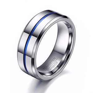 STUNNING THIN BLUE LINE IONIC TUNGSTEN RING - Thin Blue Line Wear