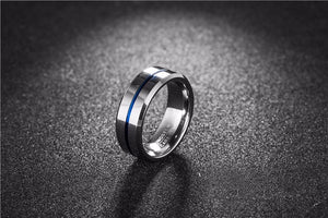 STUNNING THIN BLUE LINE IONIC TUNGSTEN RING - Thin Blue Line Wear