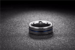 STUNNING THIN BLUE LINE IONIC TUNGSTEN RING - Thin Blue Line Wear