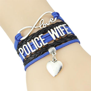 INFINITY LOVE POLICE WIFE CHARM BRACELET - Thin Blue Line Wear