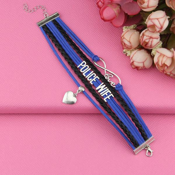 INFINITY LOVE POLICE WIFE CHARM BRACELET - Thin Blue Line Wear