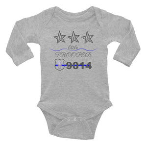 Infant Long Sleeve Bodysuit-Little Trooper Badge Number - Thin Blue Line Wear