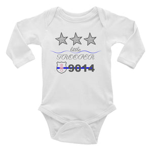 Infant Long Sleeve Bodysuit-Little Trooper Badge Number - Thin Blue Line Wear