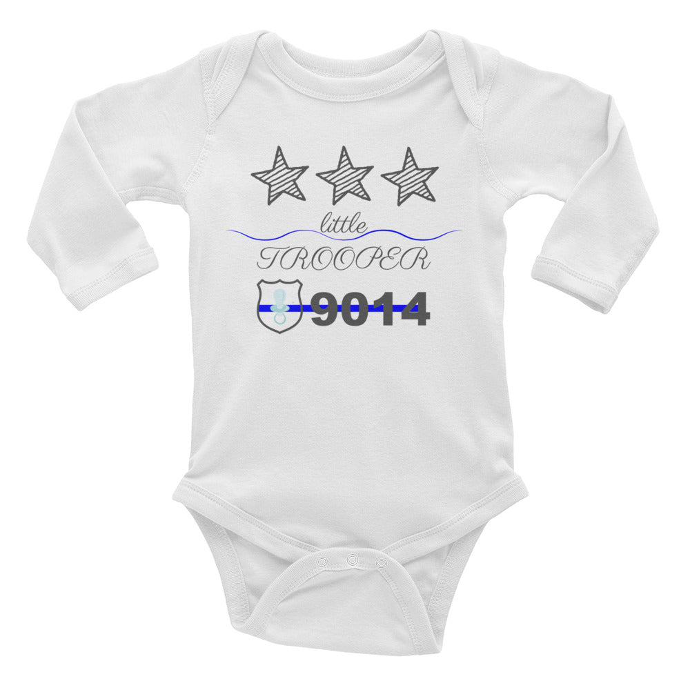 Infant Long Sleeve Bodysuit-Little Trooper Badge Number - Thin Blue Line Wear