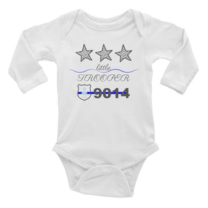 Infant Long Sleeve Bodysuit-Little Trooper Badge Number - Thin Blue Line Wear