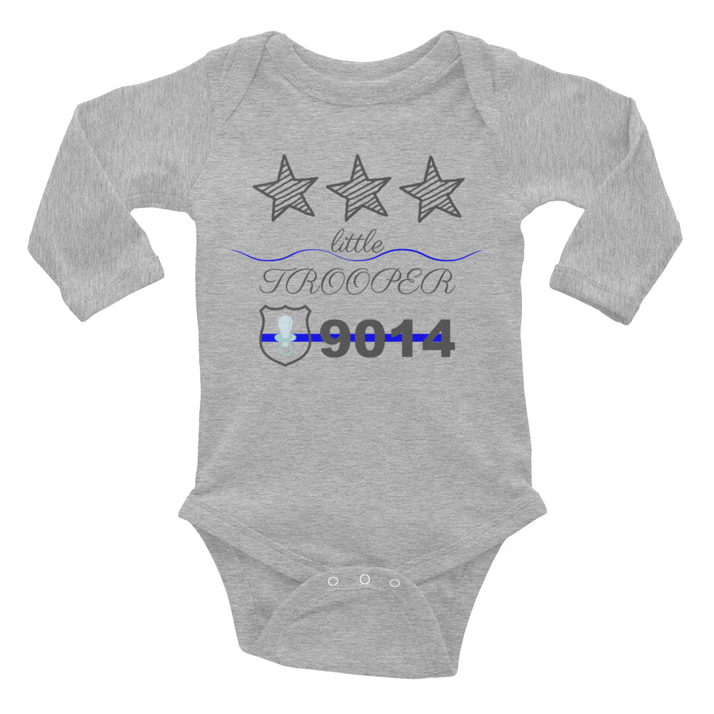 Infant Long Sleeve Bodysuit-Little Trooper Badge Number - Thin Blue Line Wear