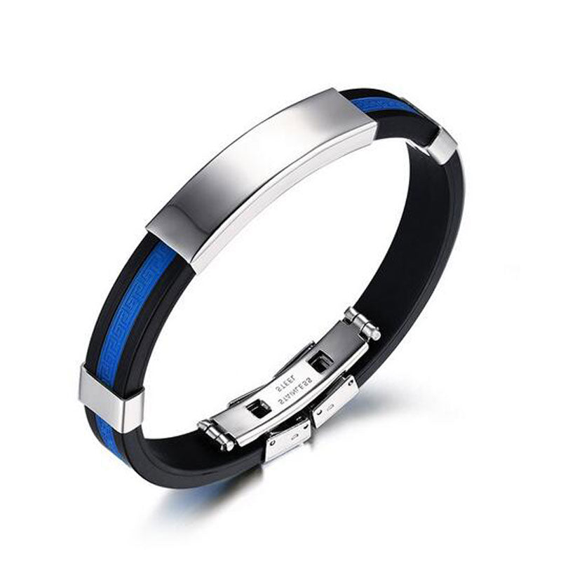 STAINLESS STEEL BLUE SILICON BRACELET - Thin Blue Line Wear