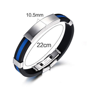 STAINLESS STEEL BLUE SILICON BRACELET - Thin Blue Line Wear