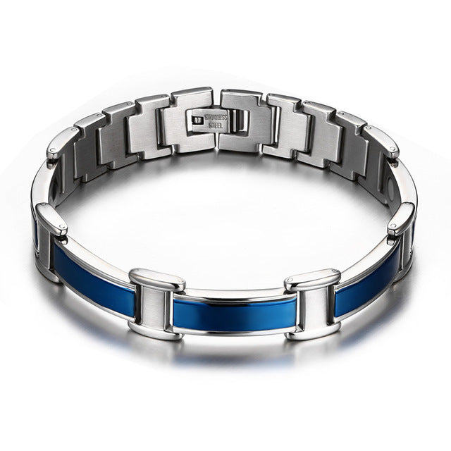 MENS' HEALTH MAGNETIC STAINLESS STEEL BLUE WRIST BAND - Thin Blue Line Wear