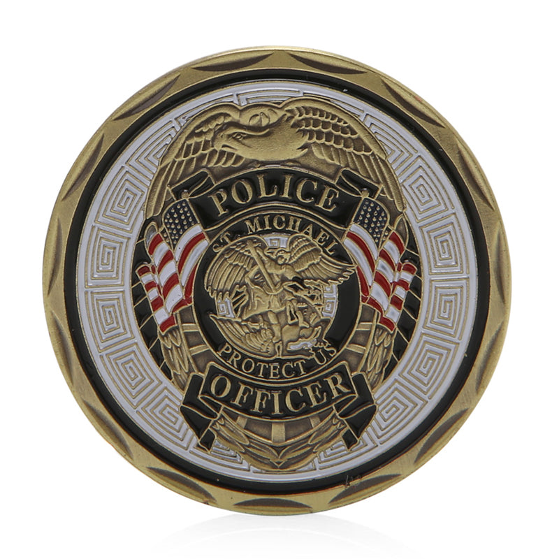 ST. MICHAEL POLICE OFFICER BADGE CHALLENGE COIN - Thin Blue Line Wear