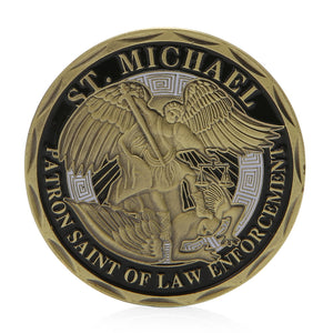 ST. MICHAEL POLICE OFFICER BADGE CHALLENGE COIN - Thin Blue Line Wear