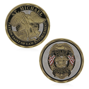 ST. MICHAEL POLICE OFFICER BADGE CHALLENGE COIN - Thin Blue Line Wear