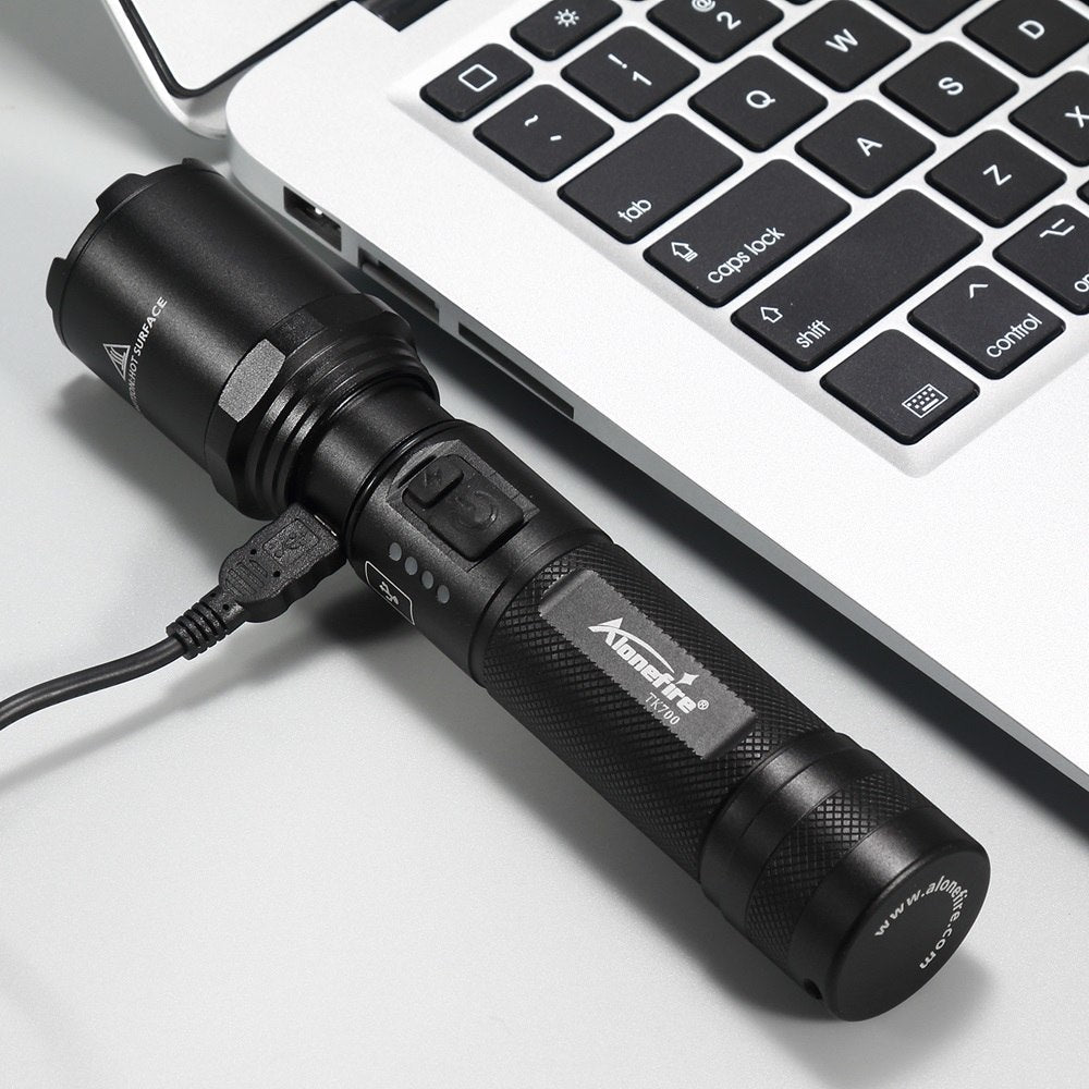 Tactical LED Police Self Defense Ultra Bright Rechargeable Flashlight - Thin Blue Line Wear