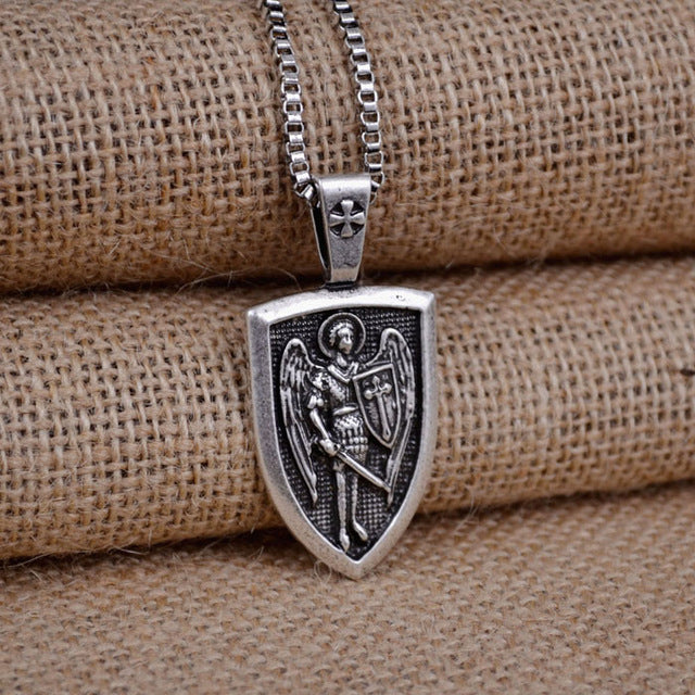 St.Michael Protect Me Shield Protection Necklace - Thin Blue Line Wear