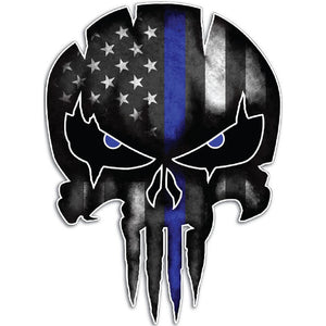 Thin Blue Line Punisher Skull Car Sticker - Thin Blue Line Wear