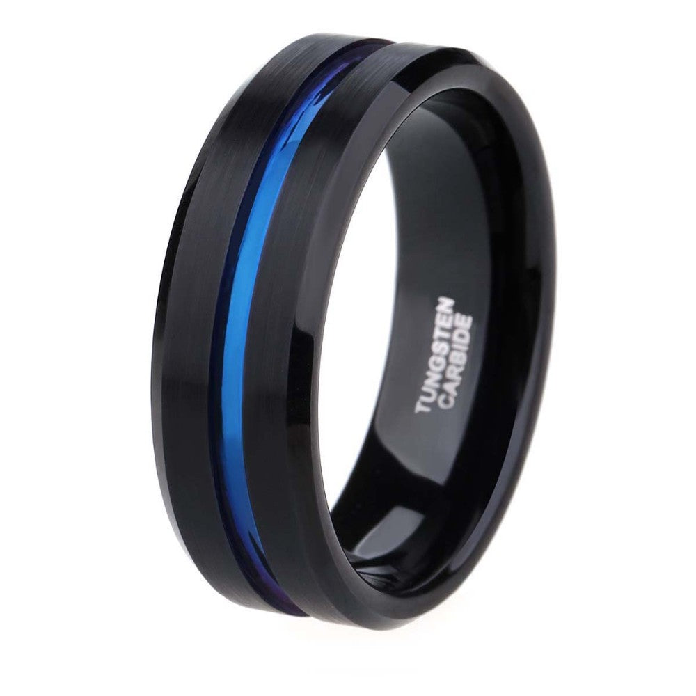 THIN BLUE LINE BLACK TUNGSTEN CARBIDE RING - Thin Blue Line Wear