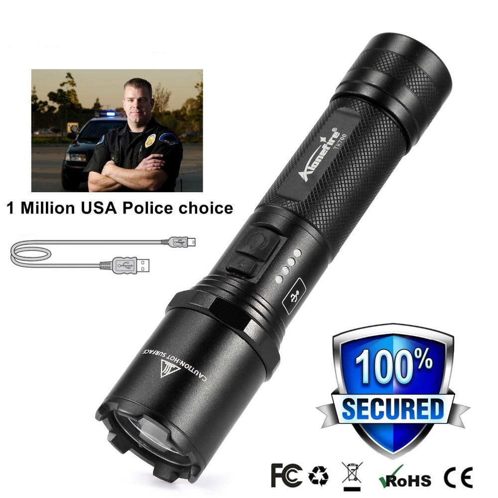 Tactical LED Police Self Defense Ultra Bright Rechargeable Flashlight - Thin Blue Line Wear