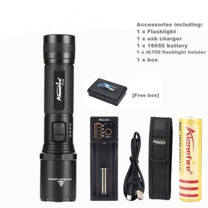 Tactical LED Police Self Defense Ultra Bright Rechargeable Flashlight - Thin Blue Line Wear