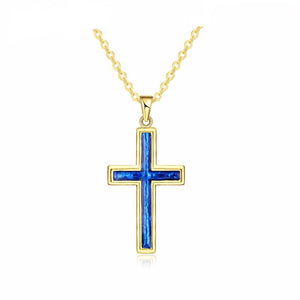 Opal Thin Blue Line Gold Cross Necklace - Thin Blue Line Wear