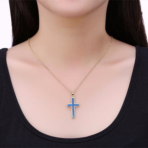 Opal Thin Blue Line Gold Cross Necklace - Thin Blue Line Wear