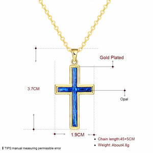 Opal Thin Blue Line Gold Cross Necklace - Thin Blue Line Wear