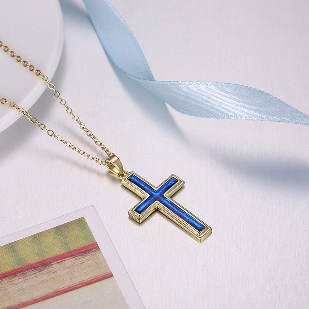 Opal Thin Blue Line Gold Cross Necklace - Thin Blue Line Wear