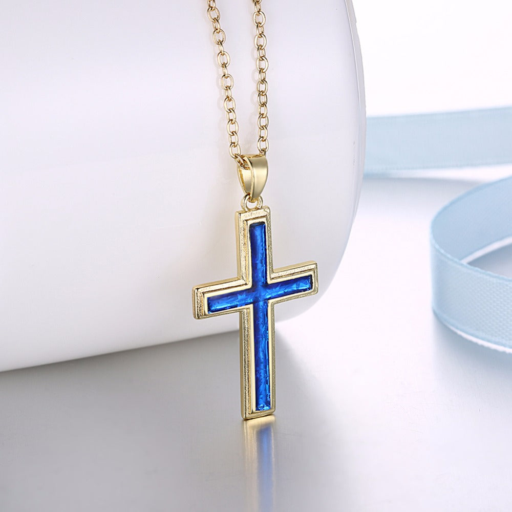 Opal Thin Blue Line Gold Cross Necklace - Thin Blue Line Wear