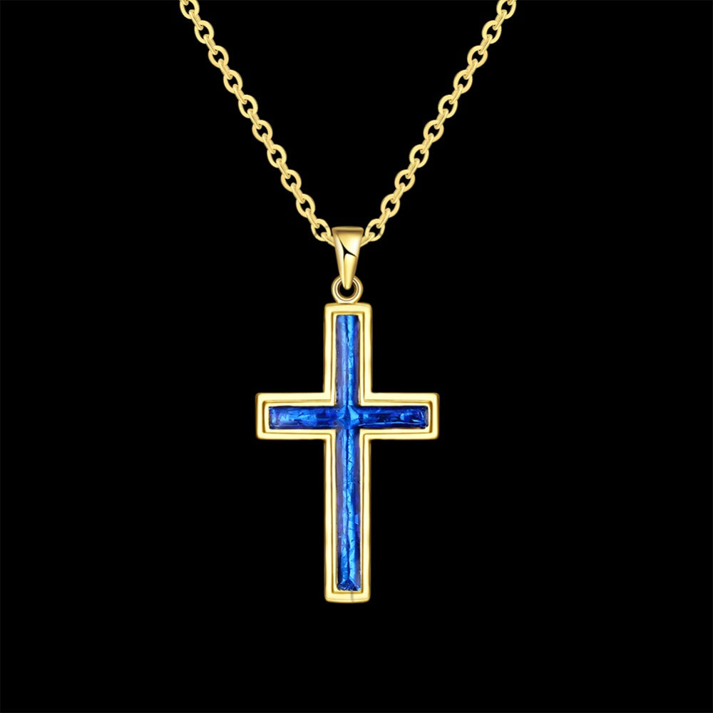 Opal Thin Blue Line Gold Cross Necklace - Thin Blue Line Wear