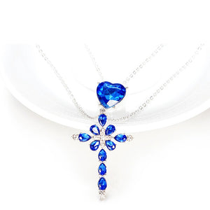 Free Blue Crystal Heart and Cross Necklace - Thin Blue Line Wear