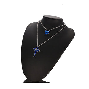 Free Blue Crystal Heart and Cross Necklace - Thin Blue Line Wear