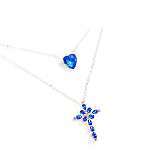 Blue Crystal Heart and Cross Necklace - Thin Blue Line Wear