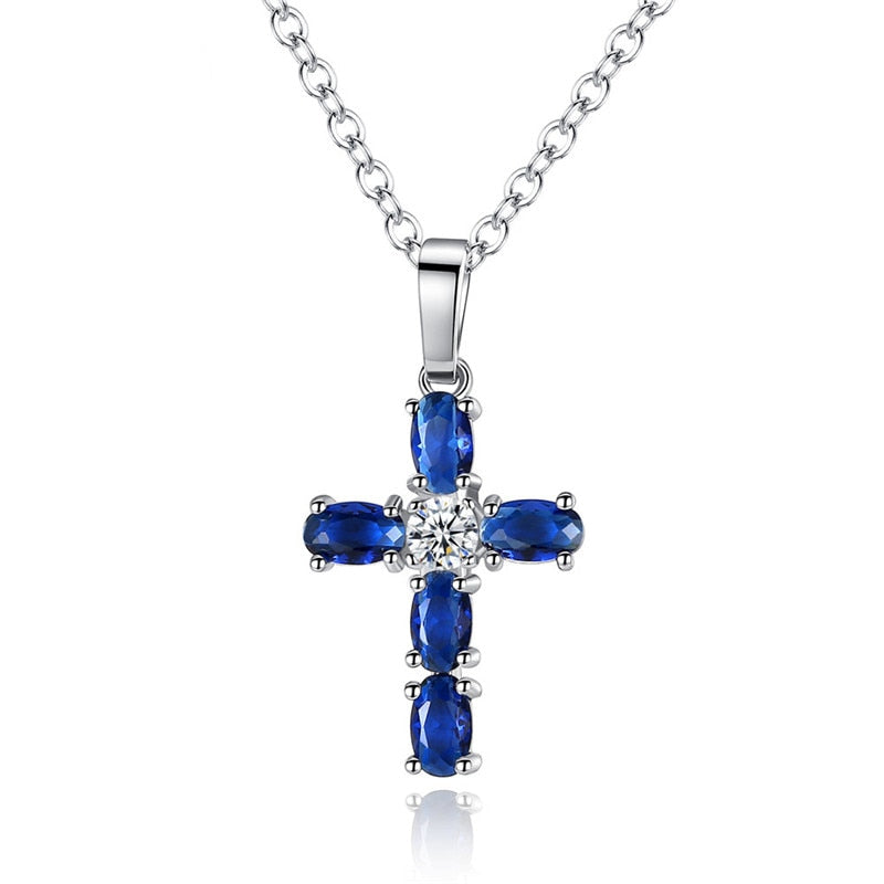 Blue Crystal Cross Necklace - Thin Blue Line Wear