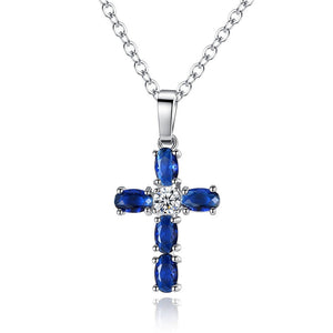 Blue Crystal Cross Necklace - Thin Blue Line Wear