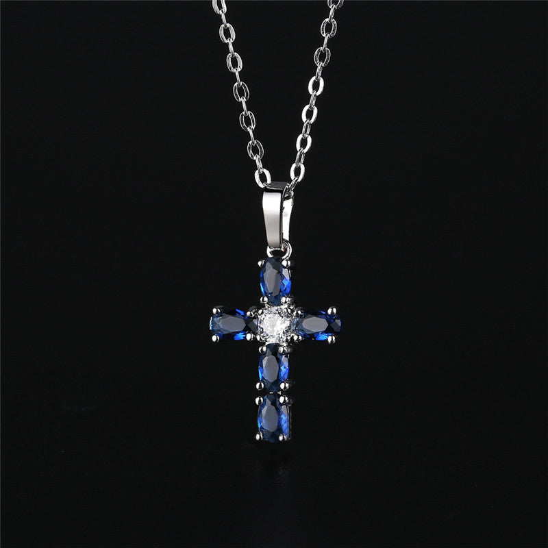 Blue Crystal Cross Necklace - Thin Blue Line Wear