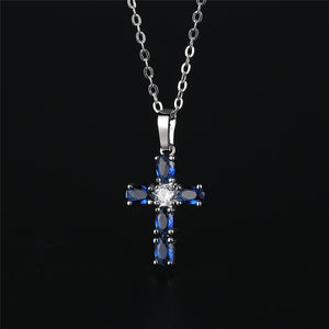 Blue Crystal Cross Necklace - Thin Blue Line Wear