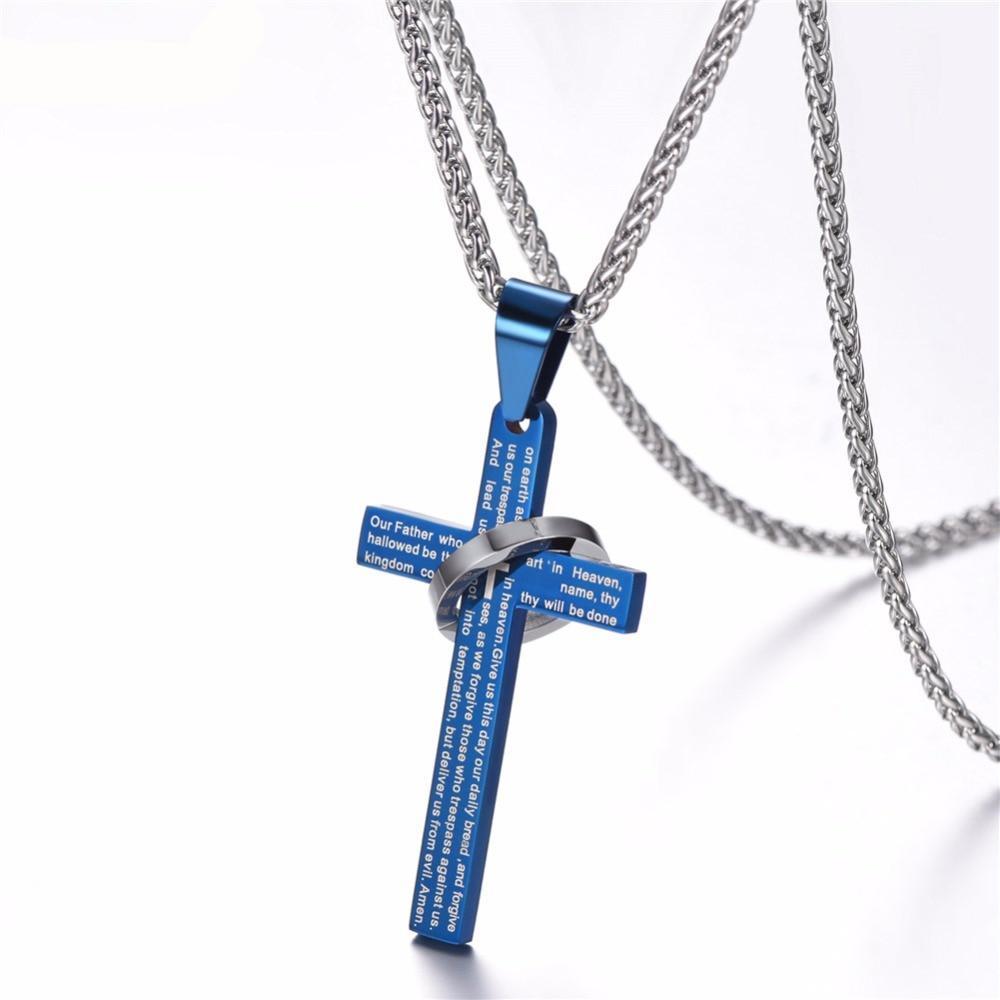 Cross W. Lord and Halo Ring Christian Necklace - Thin Blue Line Wear