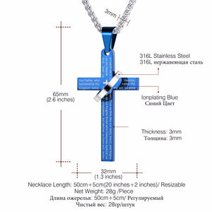 Cross W. Lord and Halo Ring Christian Necklace - Thin Blue Line Wear