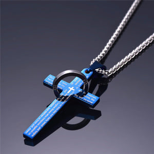 Cross W. Lord and Halo Ring Christian Necklace - Thin Blue Line Wear