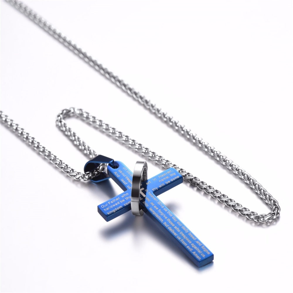 Cross W. Lord and Halo Ring Christian Necklace - Thin Blue Line Wear