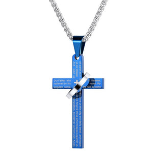 Cross W. Lord and Halo Ring Christian Necklace - Thin Blue Line Wear