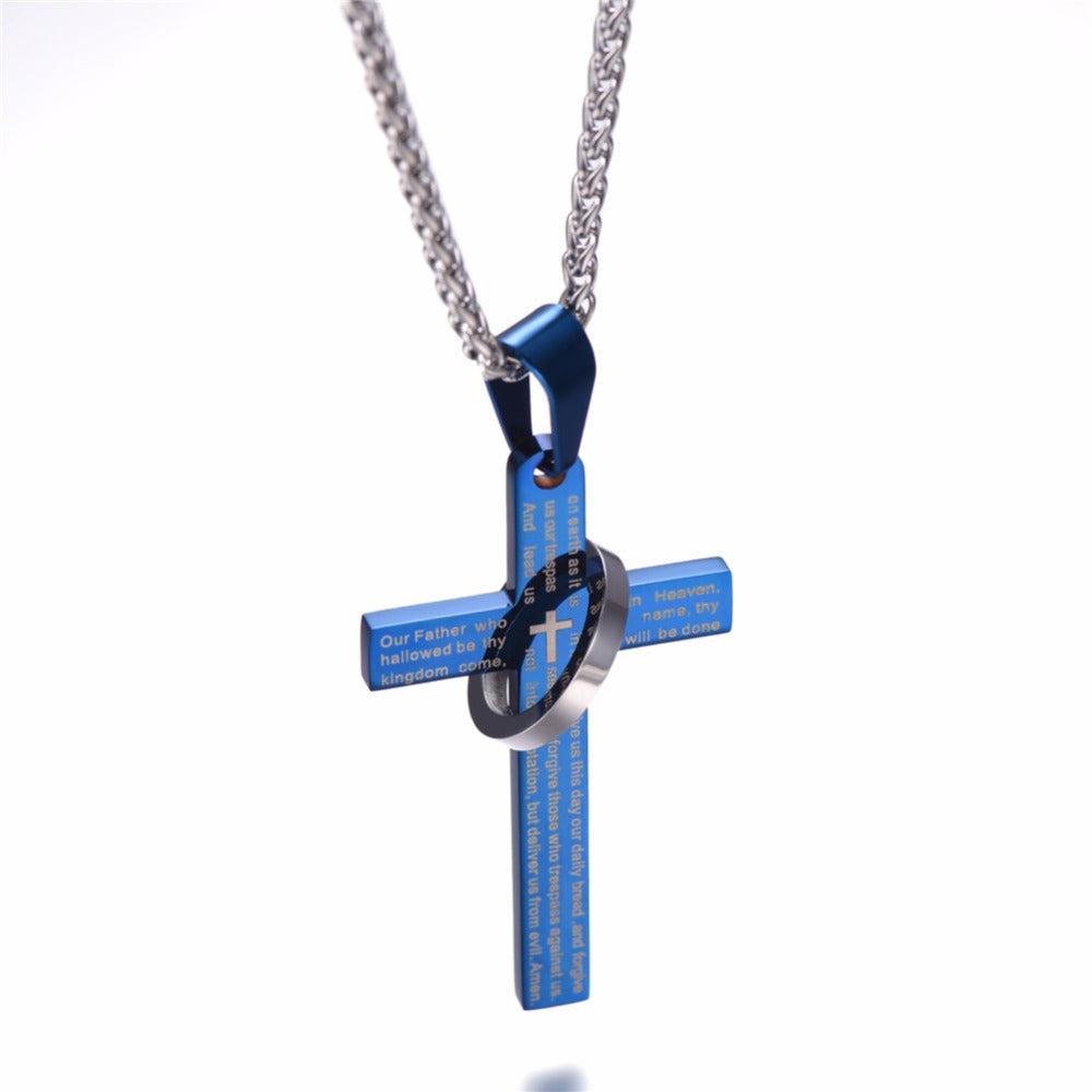 Cross W. Lord and Halo Ring Christian Necklace - Thin Blue Line Wear