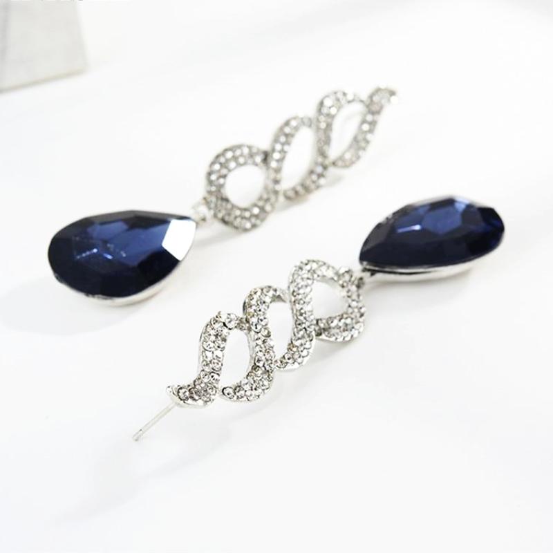 Blue Rhinestone Long Dangles Earrings - Thin Blue Line Wear