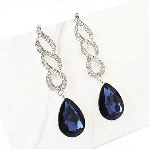 Blue Rhinestone Long Dangles Earrings - Thin Blue Line Wear