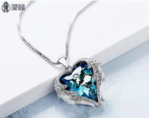 Swarovski "Heart Behind The Badge" Necklace - Thin Blue Line Wear