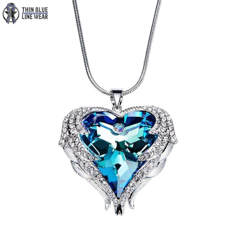 Swarovski "Heart Behind The Badge" Necklace - Thin Blue Line Wear